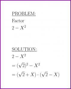 Factor 2-X^2 (factor polynomials) (problem with solution)